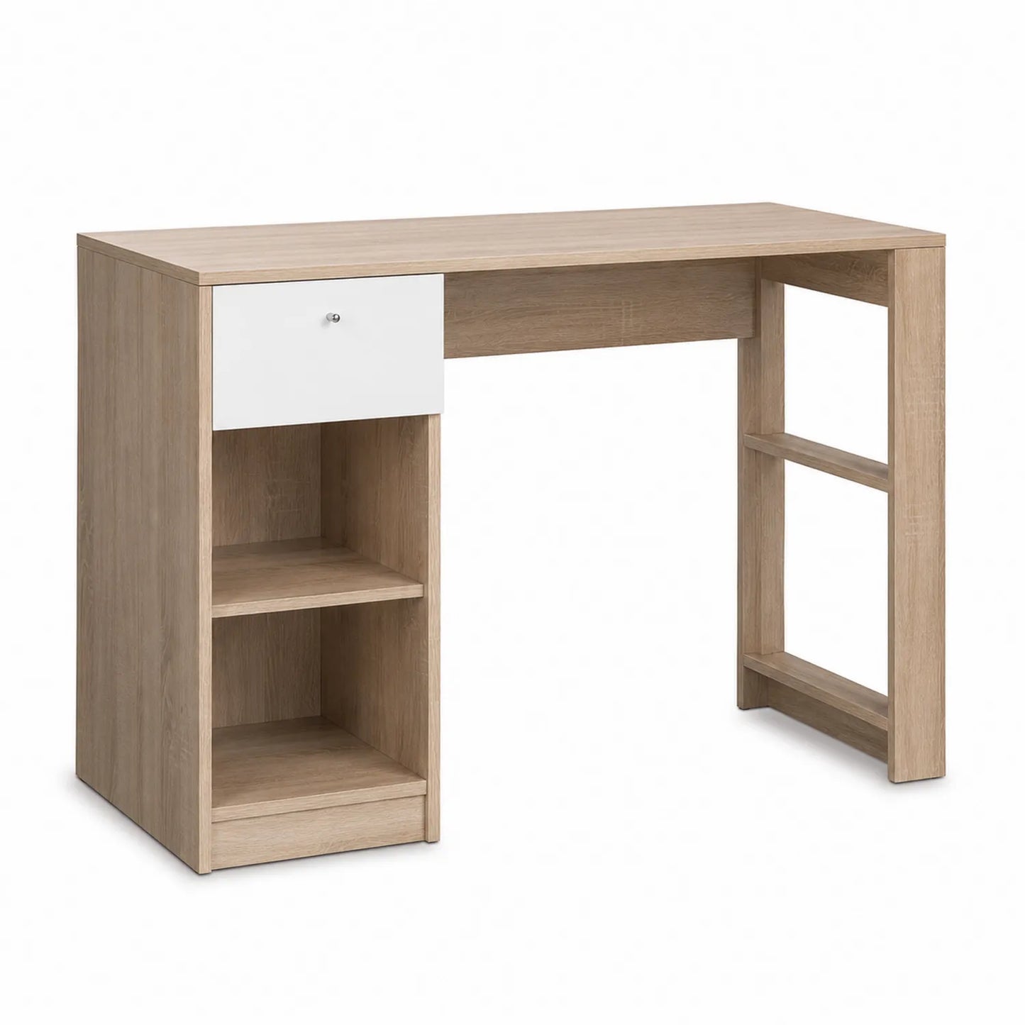 Escritorio de melamina con cajón y estantes 120x50x76 cm