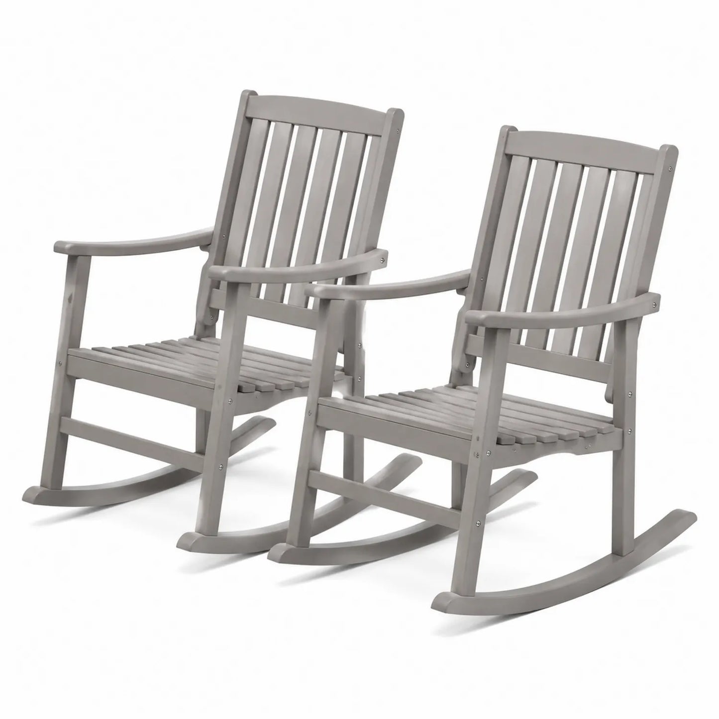 Juego de 2 Sillas Mecedoras de Madera para Exterior Gris