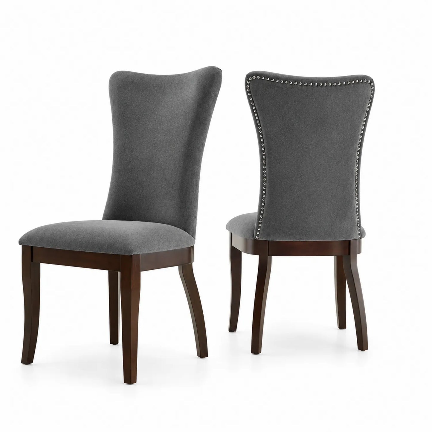 Conjunto de 2 sillas de comedor de madera y tela gris