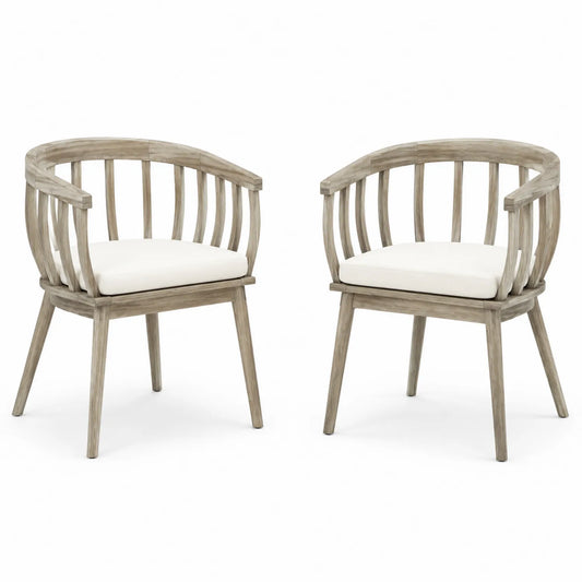 Conjunto de 2 sillas de madera con cojín de poliéster beige