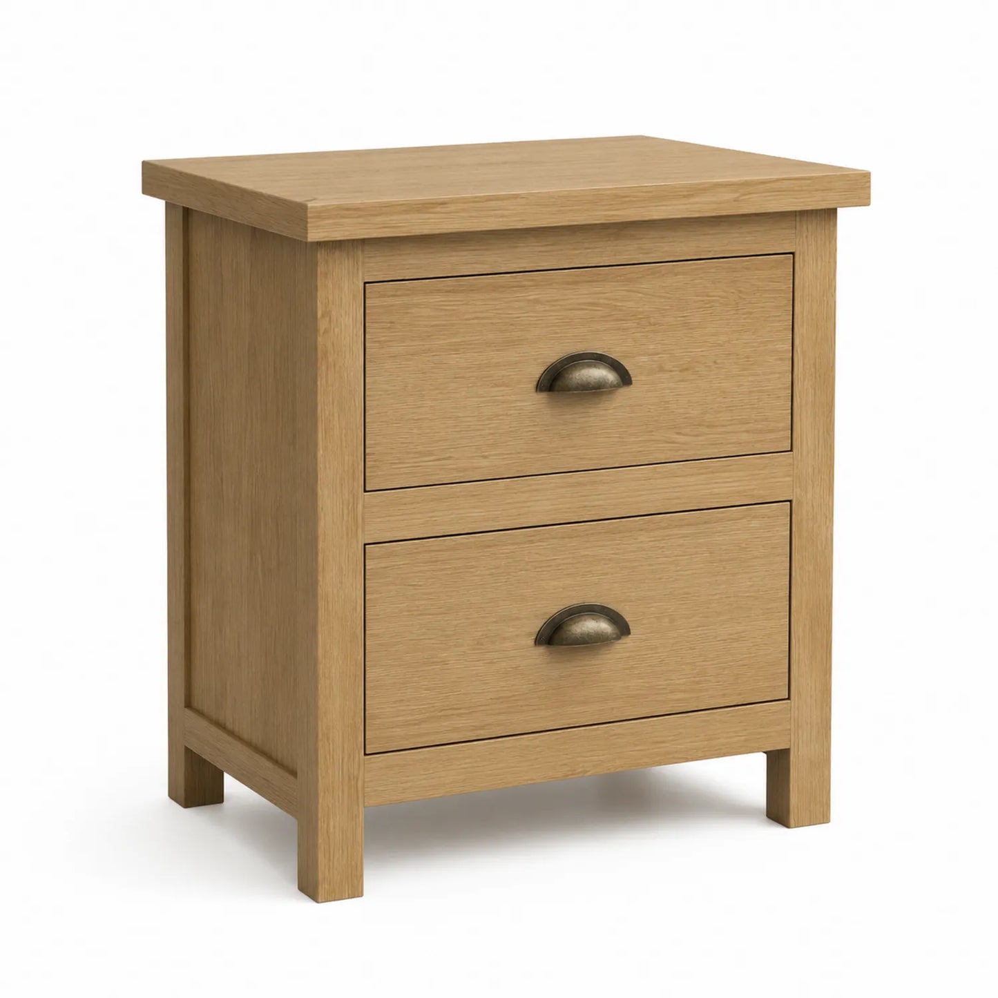 Mesita de noche de madera de roble con 2 cajones