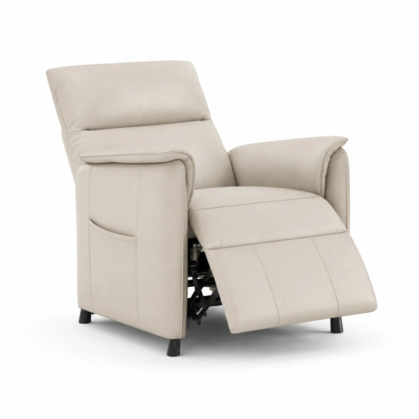 Sillón reclinable de cuero sintético beige con reposapiés