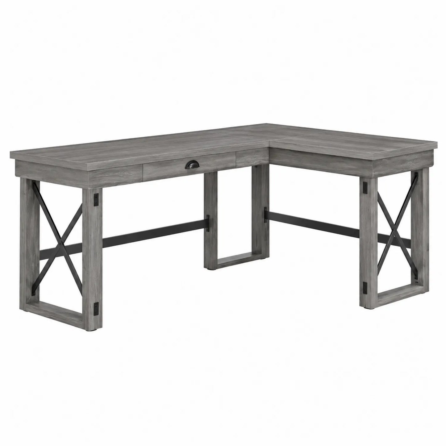 Escritorio en L de Madera y Metal Gris 150x150x76 cm