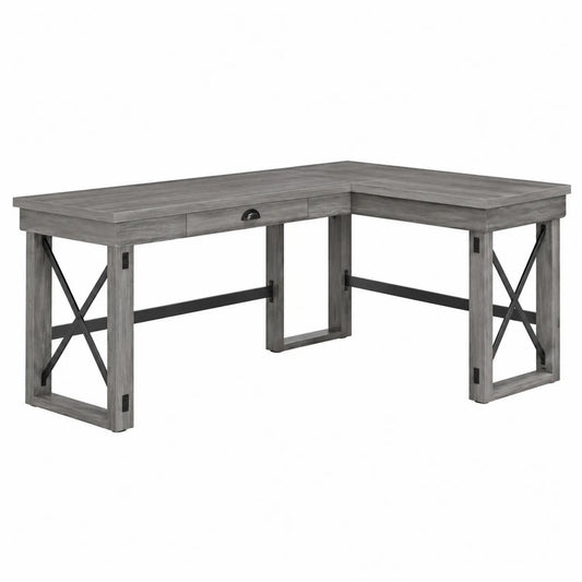 Escritorio en L de Madera y Metal Gris 150x150x76 cm