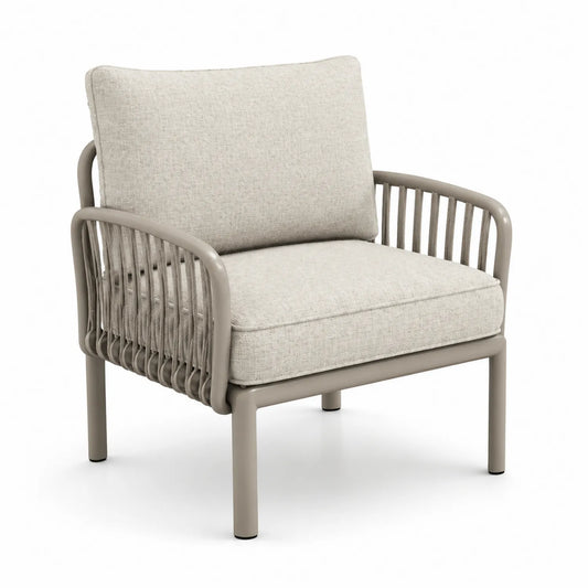 Silla de exterior con estructura de aluminio y cojines de poliéster 70x80x85 cm