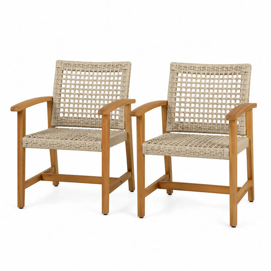 Juego de 2 sillas de exterior de madera de acacia y ratán sintético
