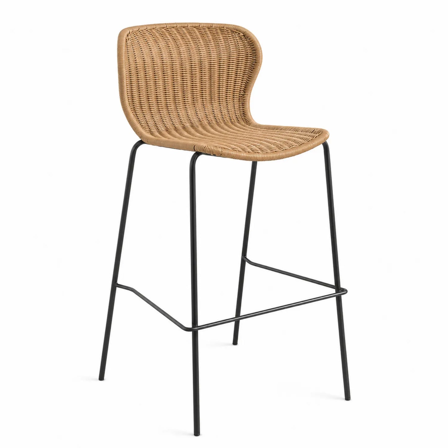 Taburete de Ratán con Estructura de Metal Negro