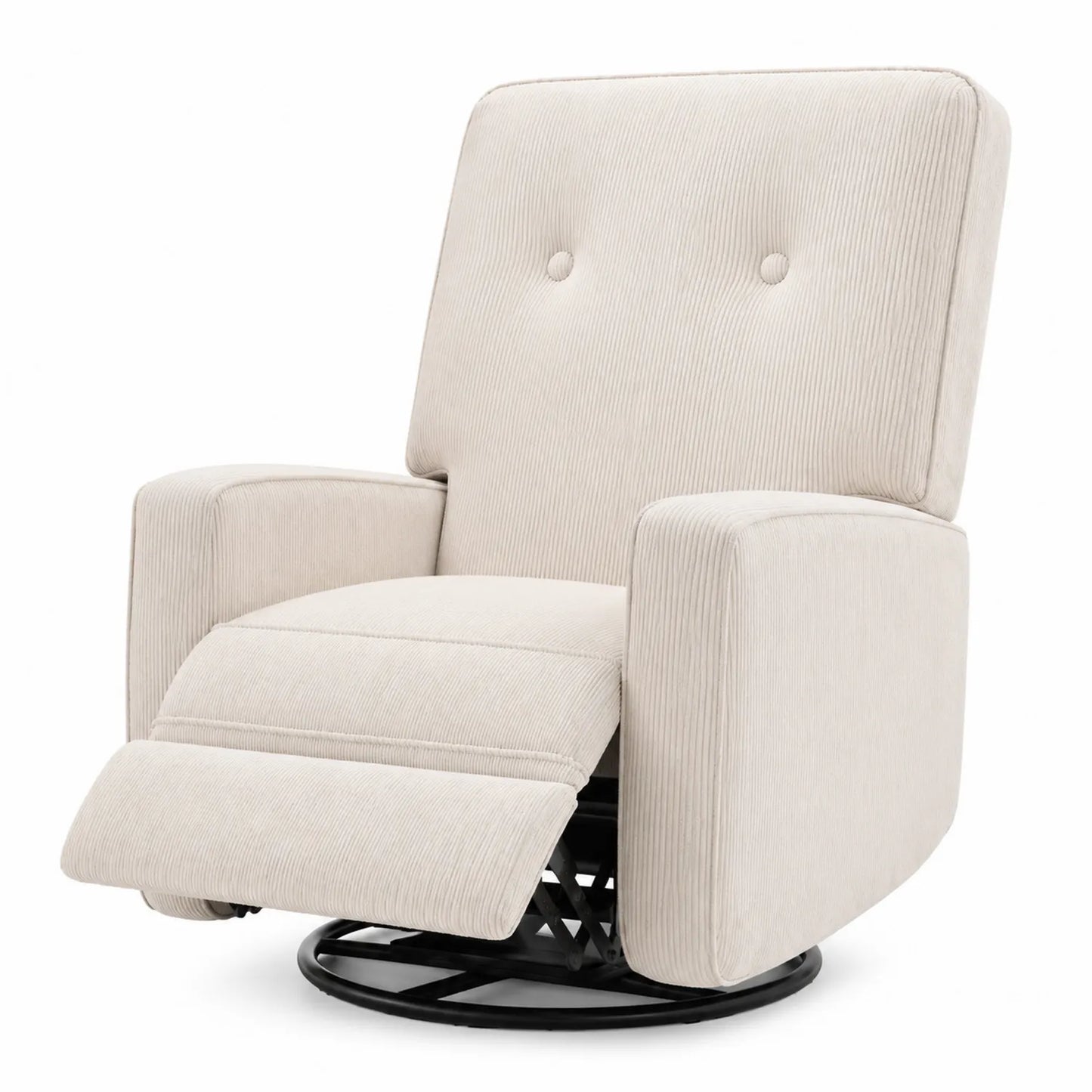 Sillón reclinable de pana beige con base giratoria 80x90x100 cm
