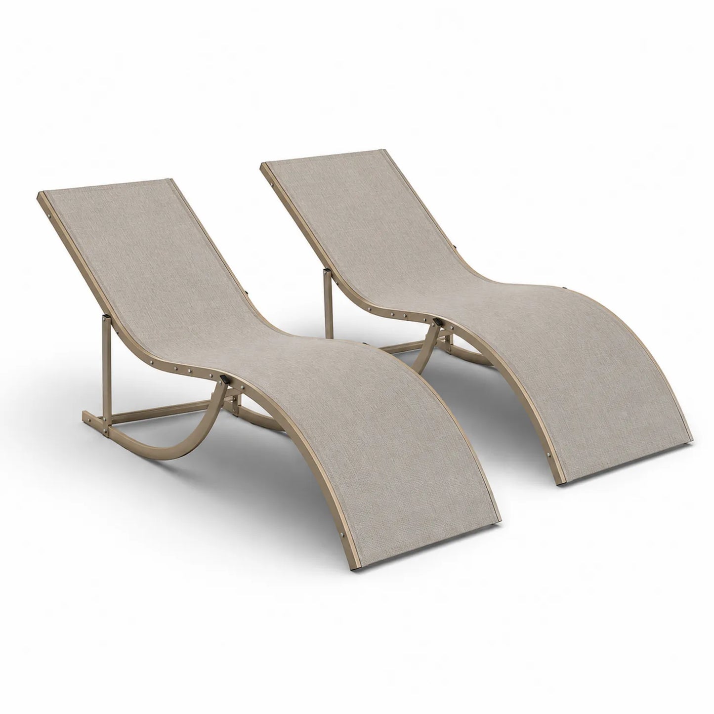 Conjunto de 2 tumbonas de aluminio y textileno beige curvo