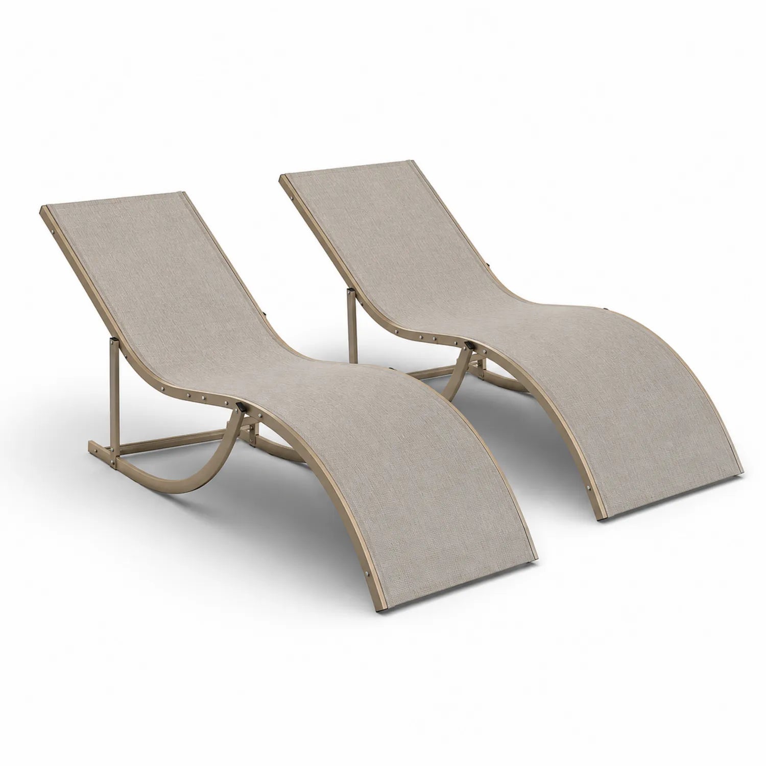 Conjunto de 2 tumbonas de aluminio y textileno beige curvo