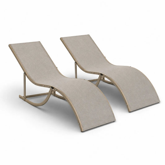 Conjunto de 2 tumbonas de aluminio y textileno beige curvo