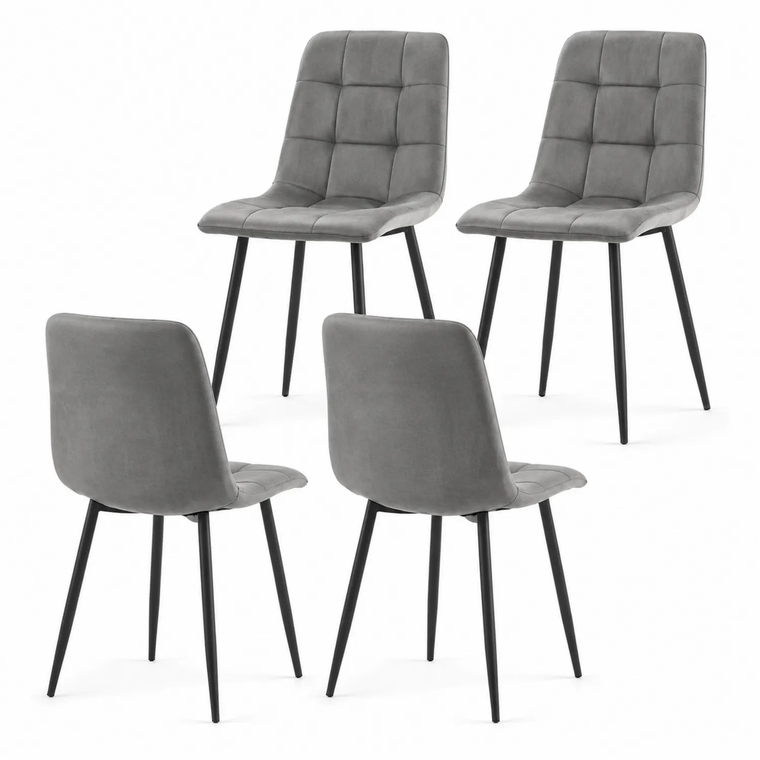 Conjunto de 4 Sillas de Comedor de Terciopelo Gris con Patas de Metal