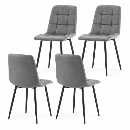 Conjunto de 4 Sillas de Comedor de Terciopelo Gris con Patas de Metal