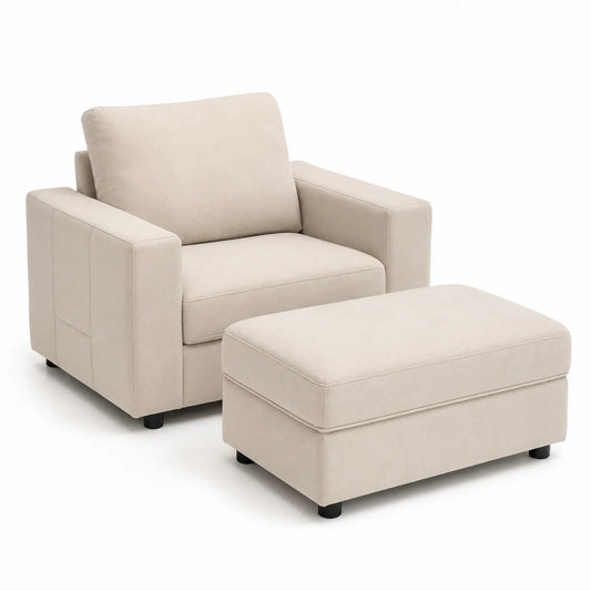 Sillón y Ottoman en Poliéster Beige