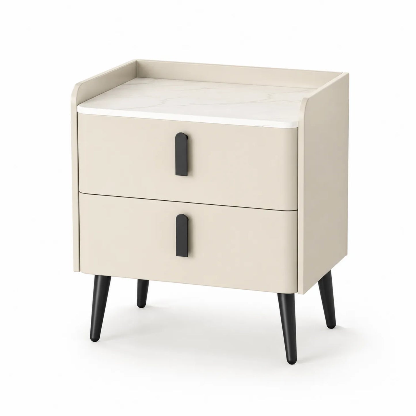 Mesita de noche de madera MDF con superficie de mármol beige 50x40x60 cm