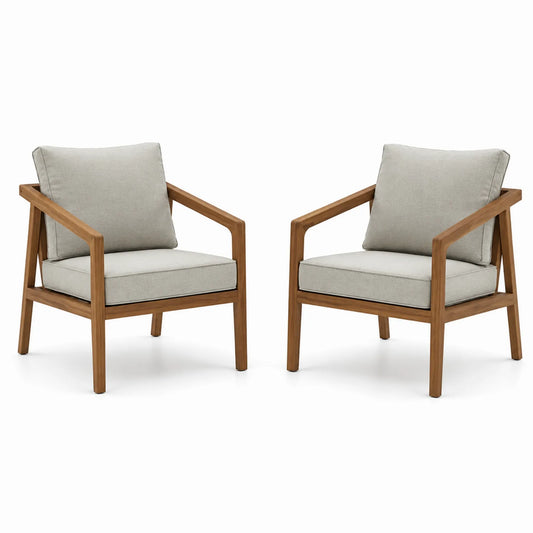 Set de 2 Sillas de Teca con Cojines Beige