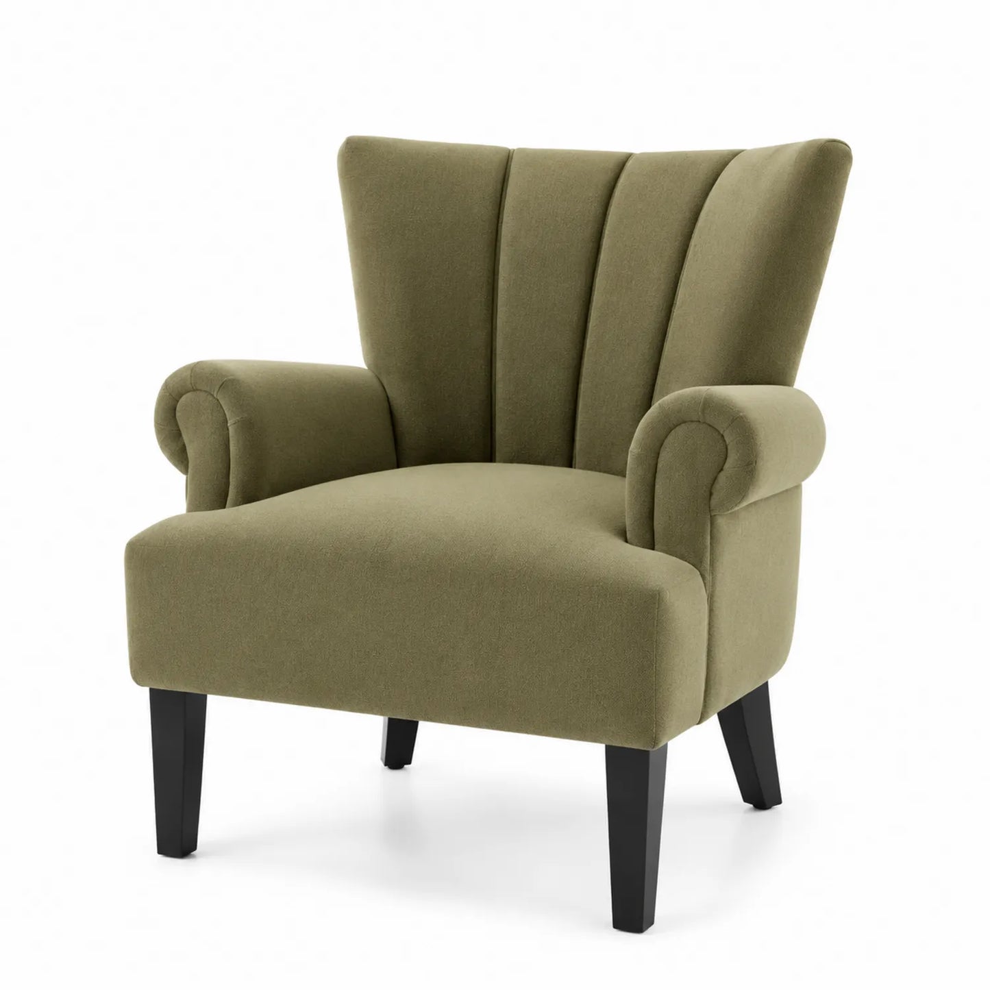 Sillón de poliéster verde con patas de madera
