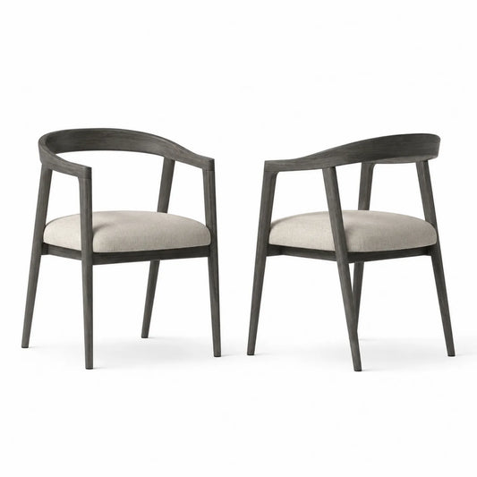 Juego de 2 sillas de madera con asiento de lino gris