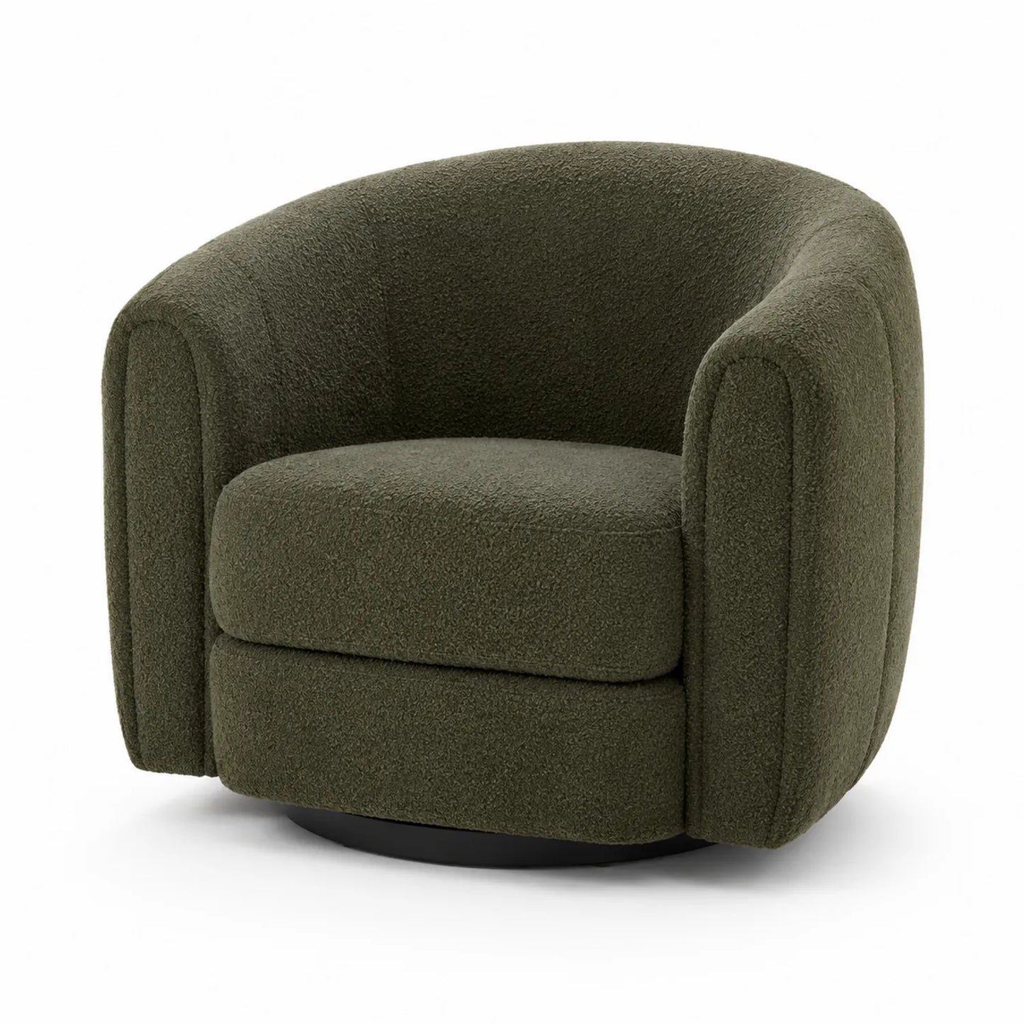 Sillón giratorio de tejido rizo verde oscuro