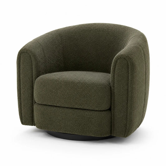 Sillón giratorio de tejido rizo verde oscuro