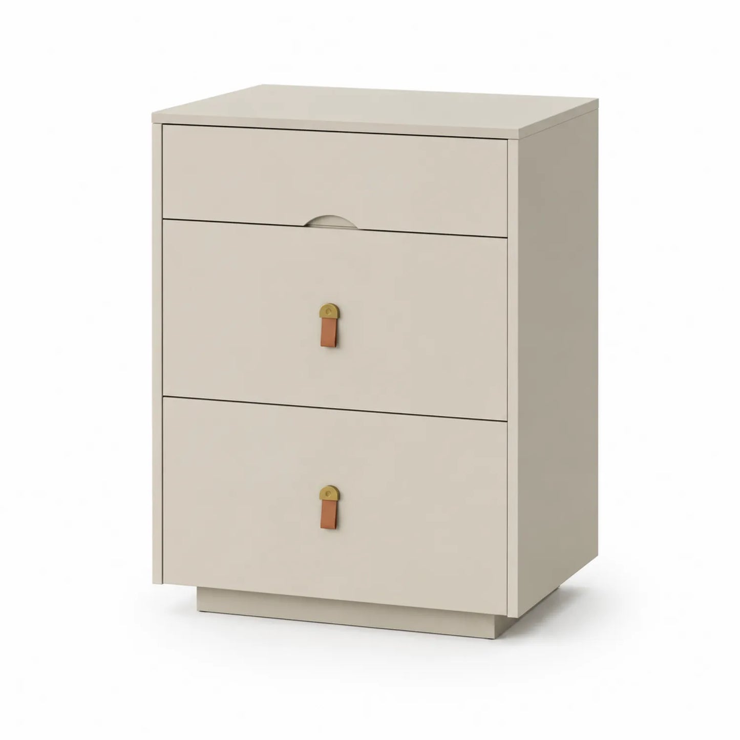 Mesita de noche de MDF con 3 cajones Beige