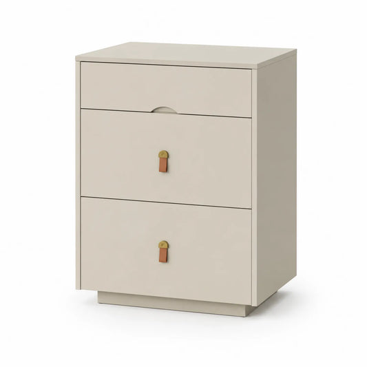 Mesita de noche de MDF con 3 cajones Beige